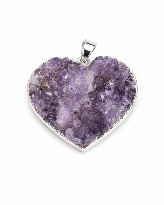 Colgante (Dije) Corazón Amatista, en plata